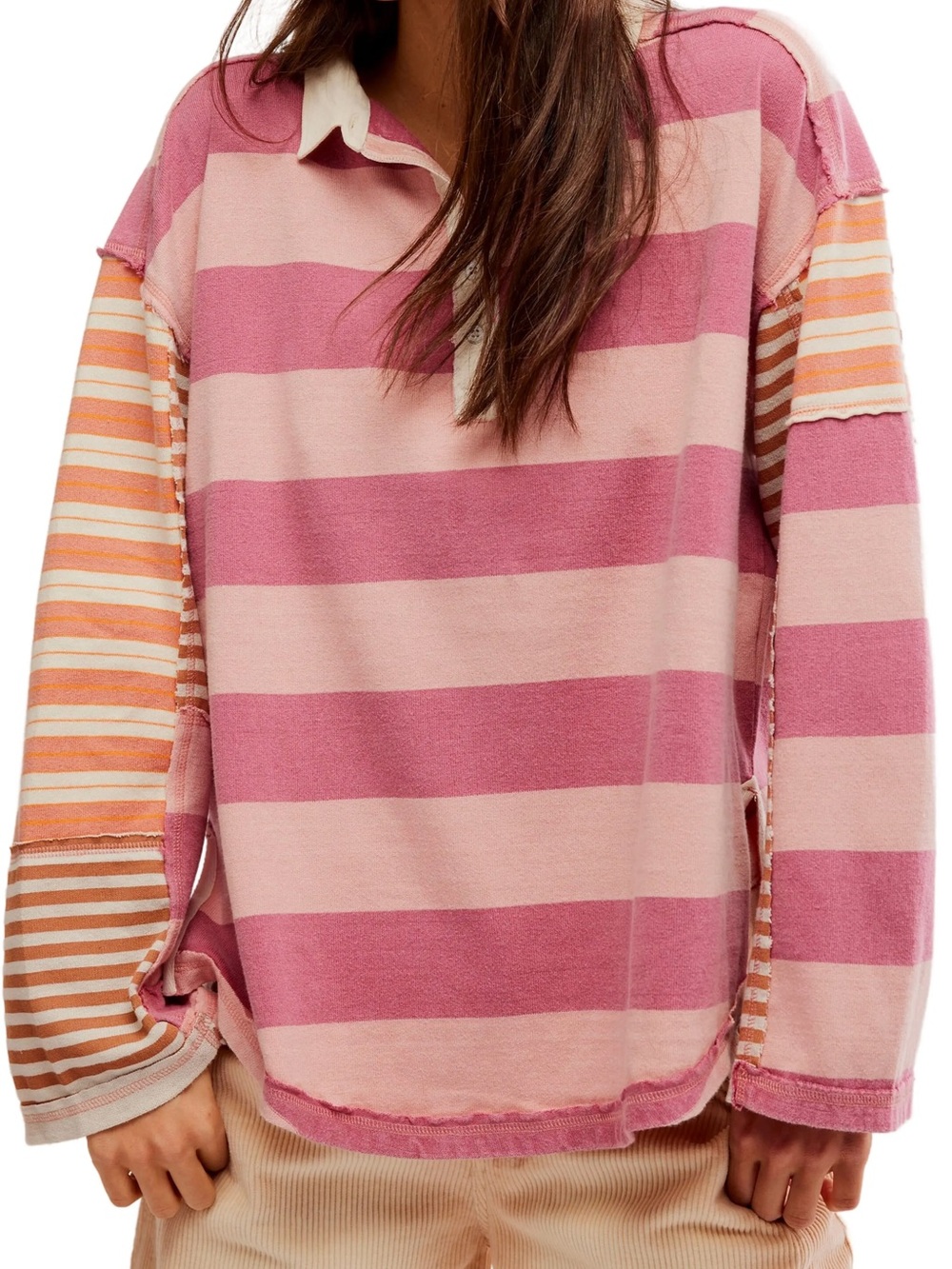 Free People Aster stripe oversized long sleeve polo. Size S.